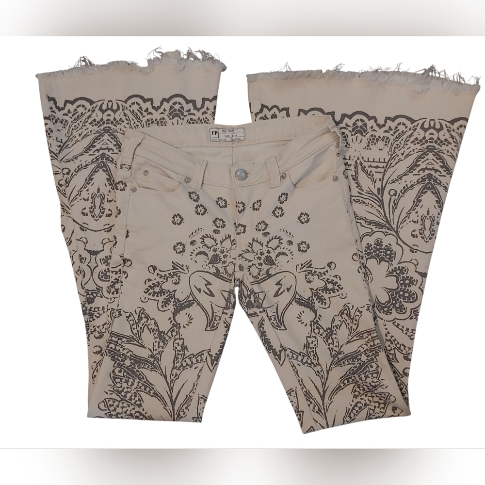 Free People Cream and Black Flare Pants - Picture 7 of 12